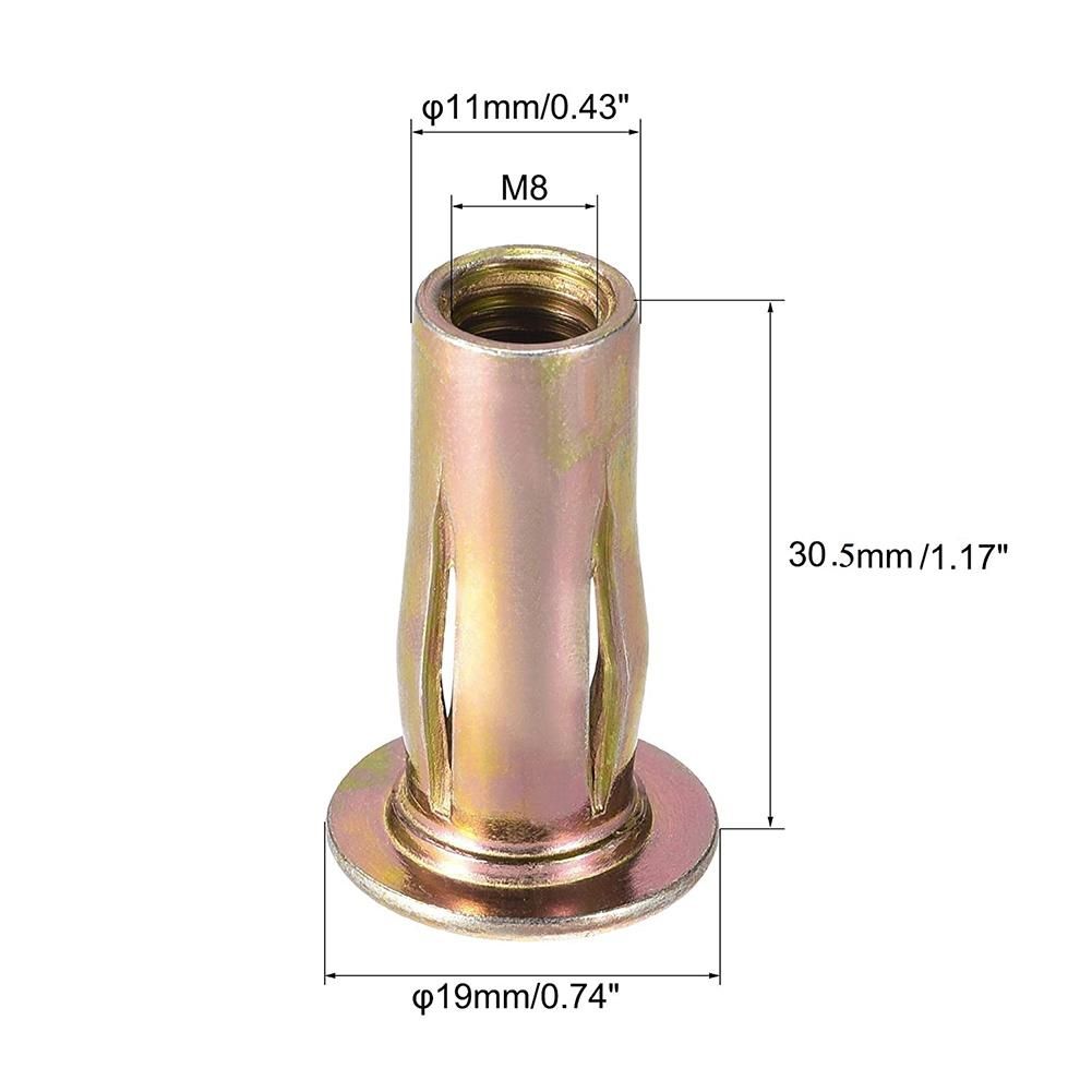 Multi-Grip Rivet-Nut M8 -ed Carbon Steel Color-Zinc-Plated Flat Head Threaded Insert Nut 25Pcs