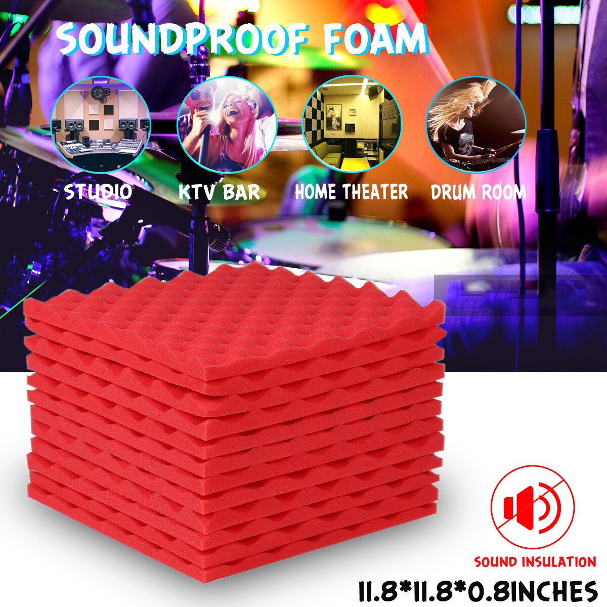 (30X30X2cm) Soundproofing Acoustic Foam Panel Record Studio Sound Proof Egg Crate Wall Tiles Studio Insulation Foam Sound Wedges For Studio Office Home Theater Red
