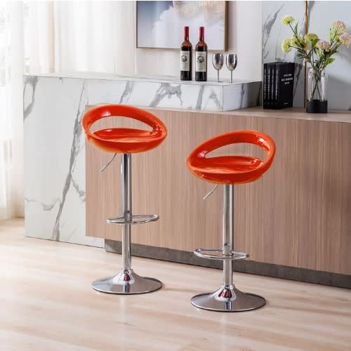 Plastic Adjustable Barstool - Set Of 2 - Orange
