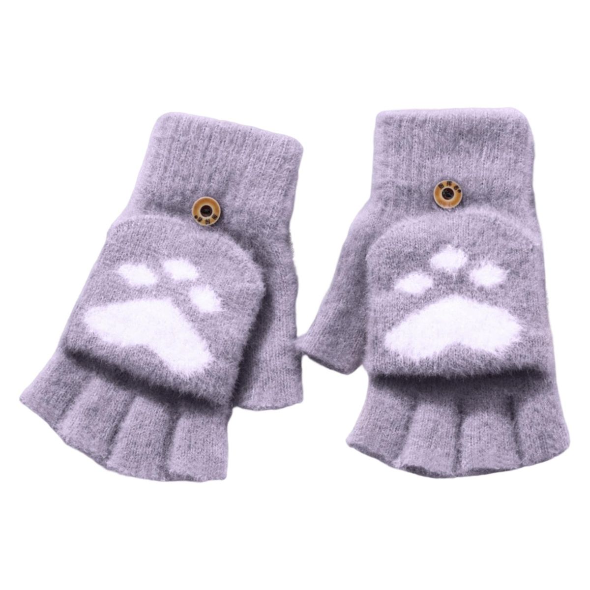 1 Pair Lady Girls Winter Thermal Knitting Writing Mittens Grey