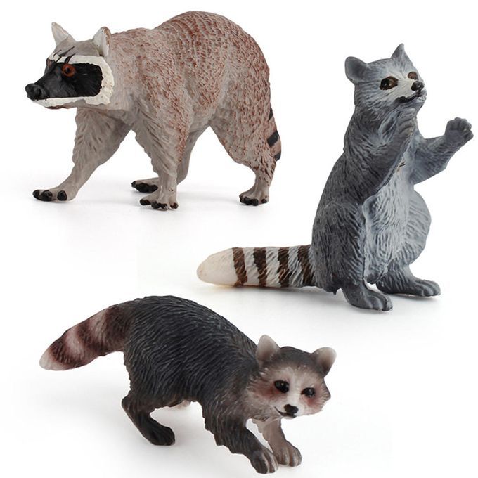 Zoo Jungle Wild Animal Raccoon Figurine Miniature Model Family Set
