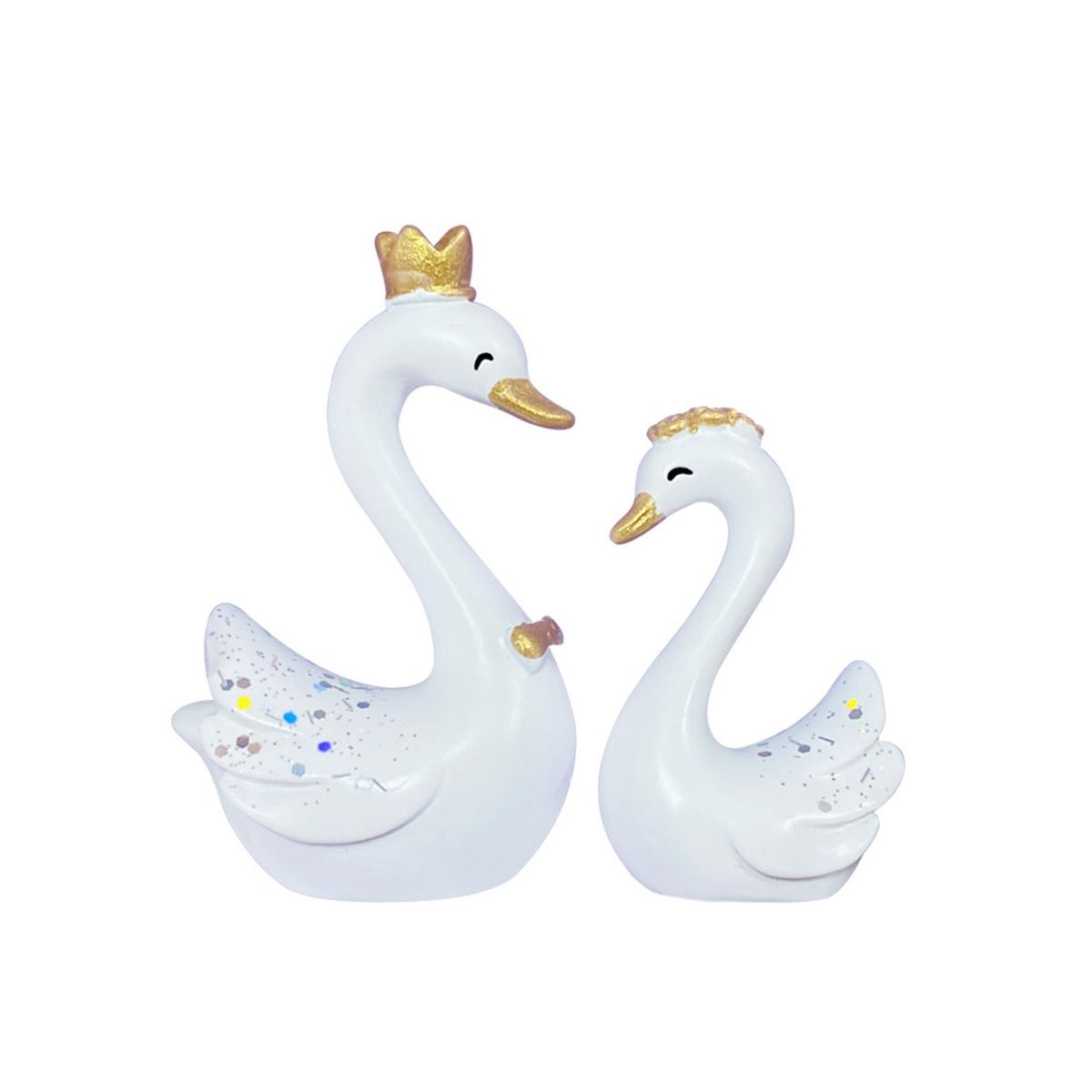1 Pair Swan Statue Toppers Valentines Day Gift Swan Figurines Ornaments White