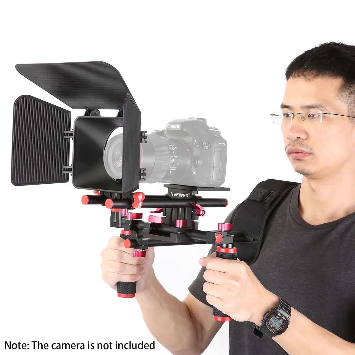 Camera Shoulder Rig, Video Film Making System Kit For DSLR Camera And Camcorder With Shoulder Mount, 15mm Rod, Handgrip And Matte Box, Compatible With Canon/Nikon/Sony, Etc (Red + Black)