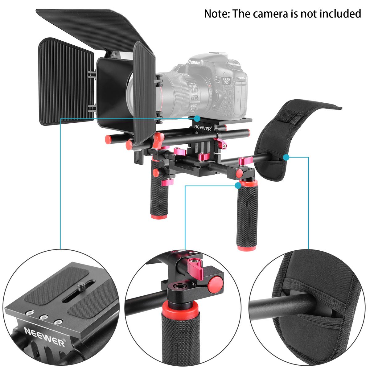 Camera Shoulder Rig, Video Film Making System Kit For DSLR Camera And Camcorder With Shoulder Mount, 15mm Rod, Handgrip And Matte Box, Compatible With Canon/Nikon/Sony, Etc (Red + Black)