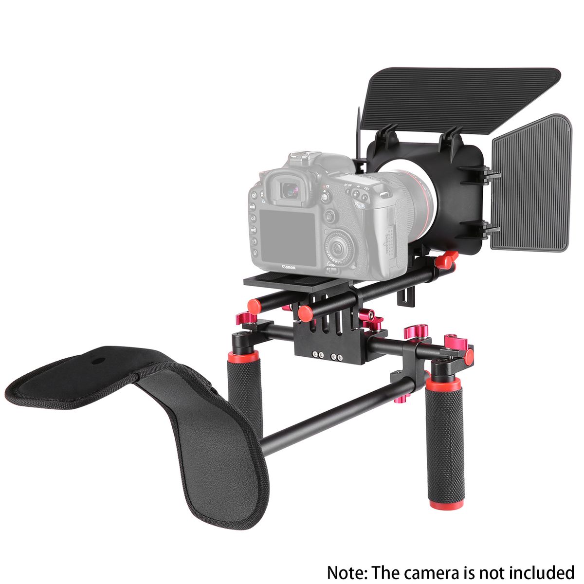 Camera Shoulder Rig, Video Film Making System Kit For DSLR Camera And Camcorder With Shoulder Mount, 15mm Rod, Handgrip And Matte Box, Compatible With Canon/Nikon/Sony, Etc (Red + Black)