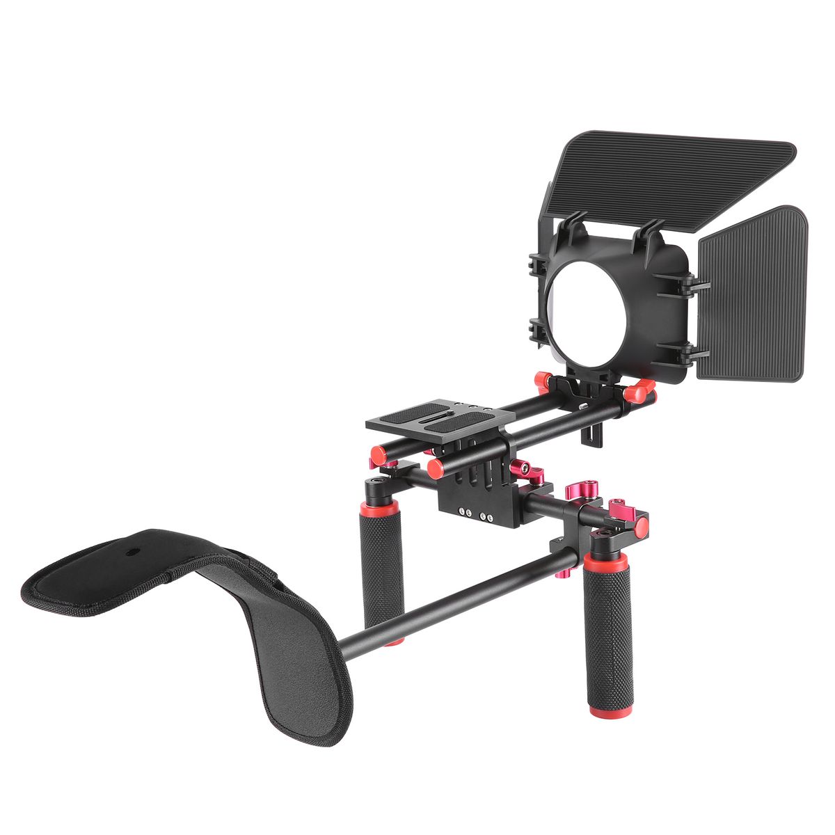 Camera Shoulder Rig, Video Film Making System Kit For DSLR Camera And Camcorder With Shoulder Mount, 15mm Rod, Handgrip And Matte Box, Compatible With Canon/Nikon/Sony, Etc (Red + Black)