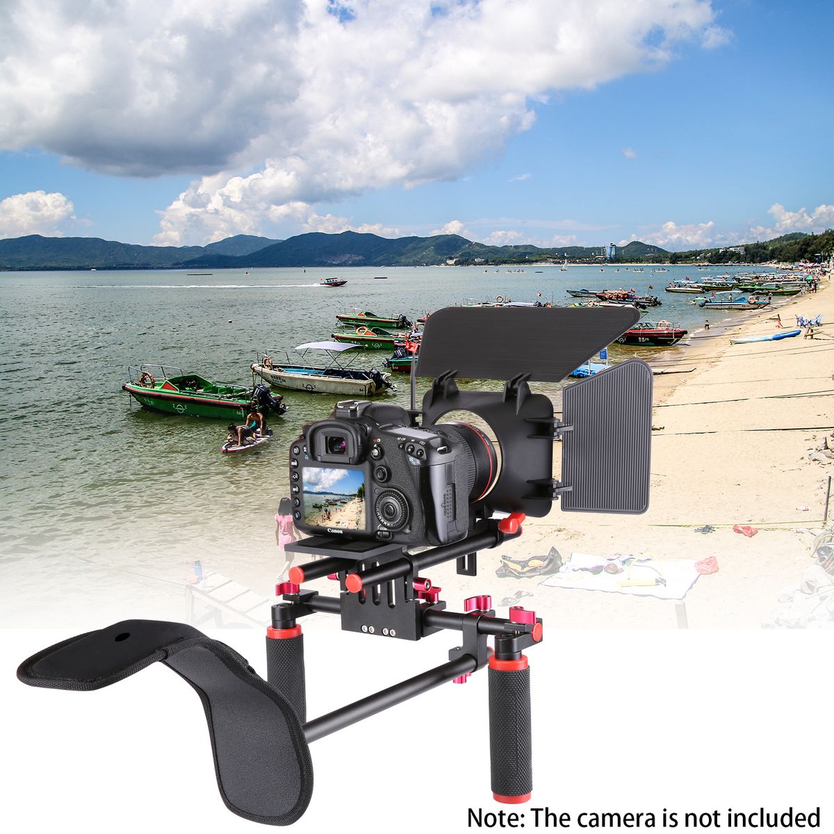 Camera Shoulder Rig, Video Film Making System Kit For DSLR Camera And Camcorder With Shoulder Mount, 15mm Rod, Handgrip And Matte Box, Compatible With Canon/Nikon/Sony, Etc (Red + Black)