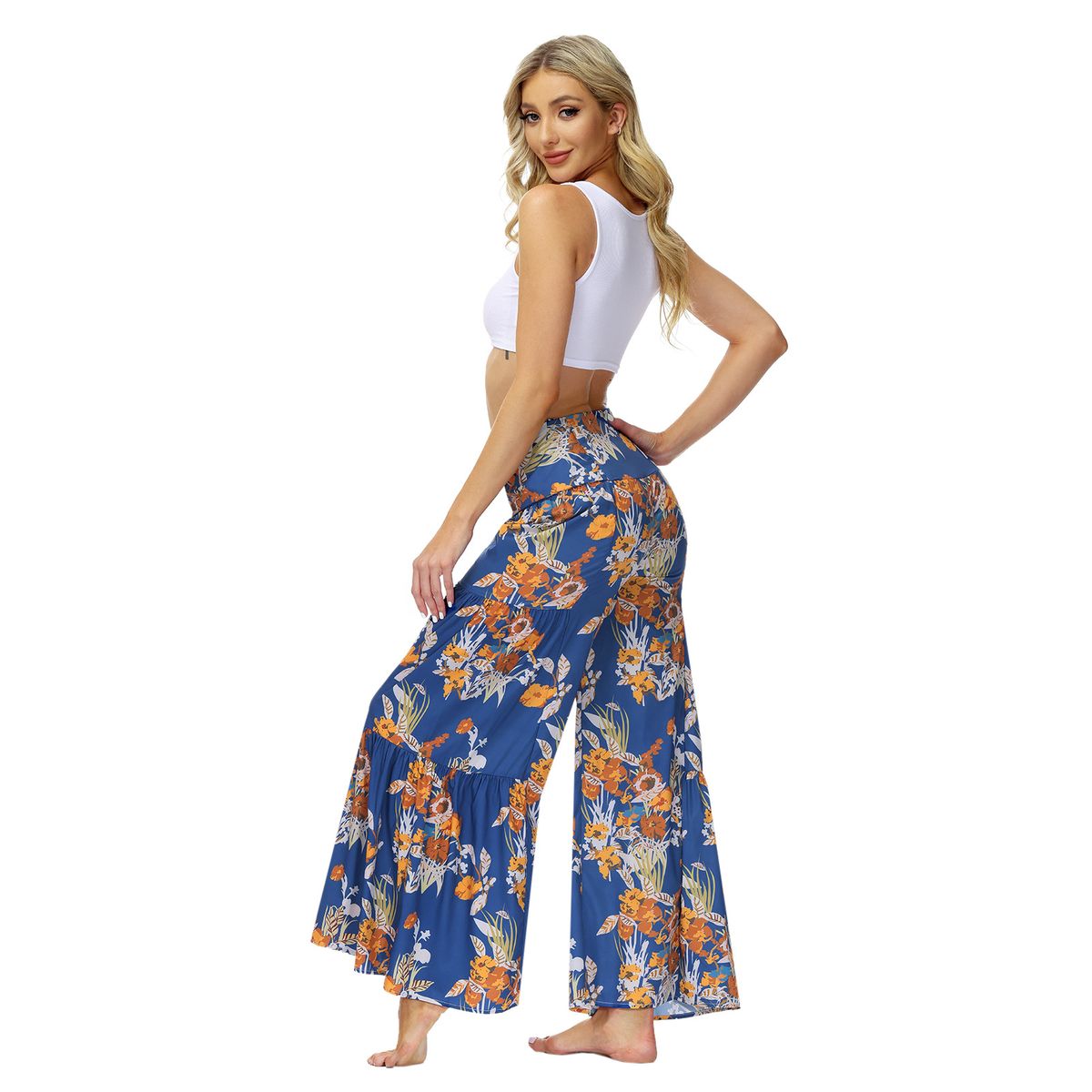 Ladies Elegant And Loose Trousers Beach Pants - Blue