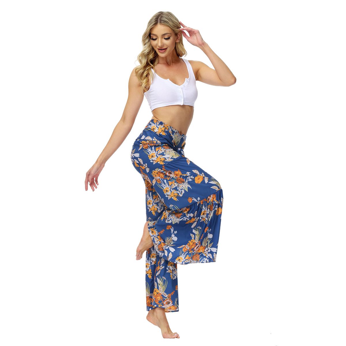 Ladies Elegant And Loose Trousers Beach Pants - Blue