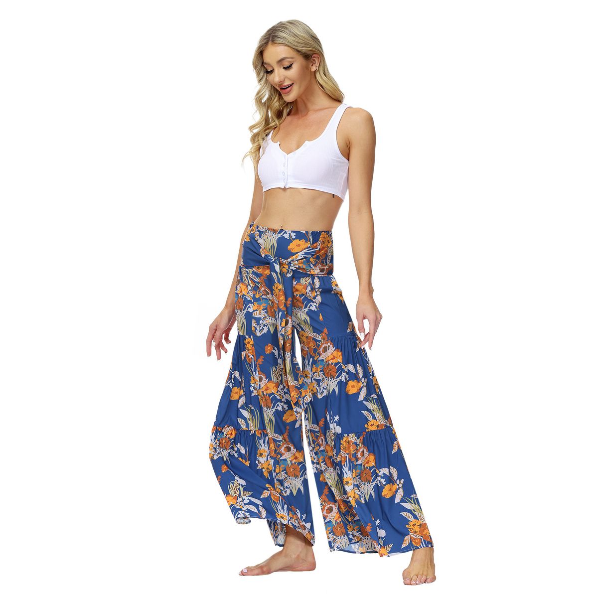 Ladies Elegant And Loose Trousers Beach Pants - Blue