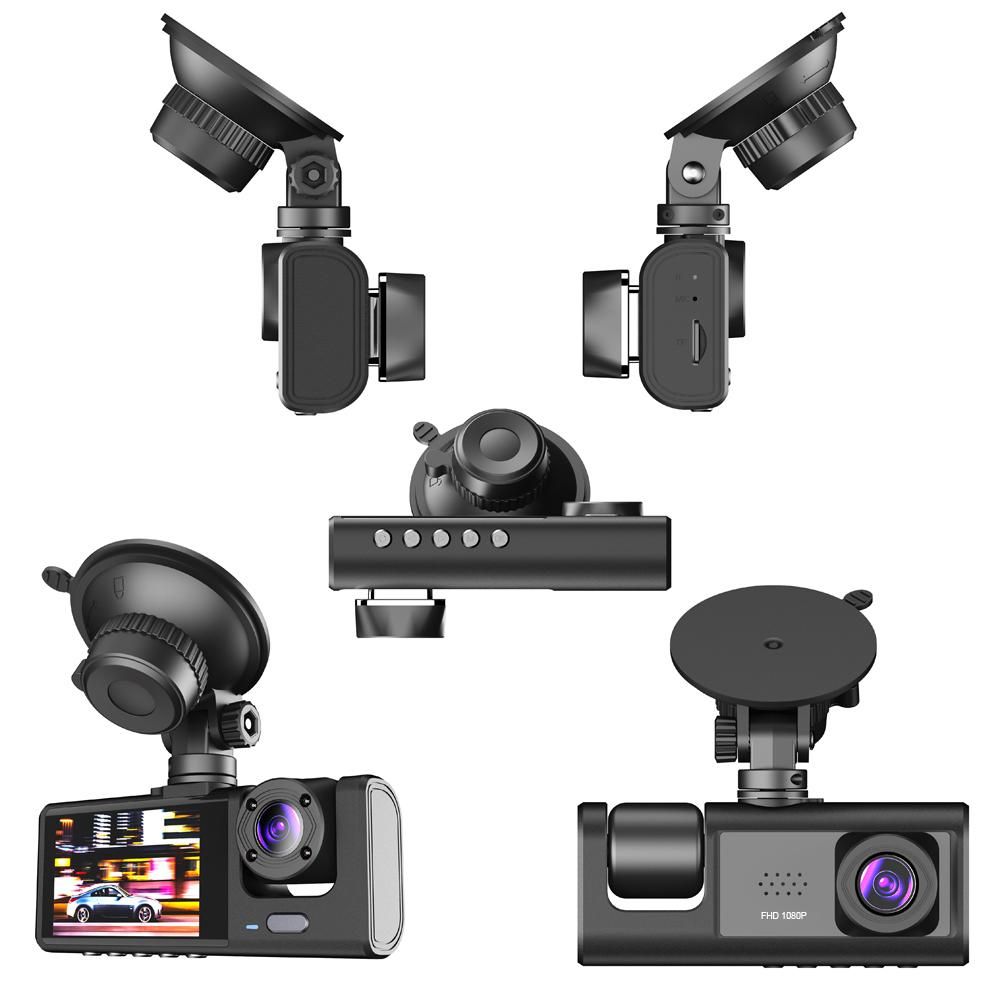 1080P DVR Dash Camera Front & Inside & Rear Camera Driving Recorder 2 Inch Screen Dashcam Support Night-Vision Loop Recording One-Key Lock