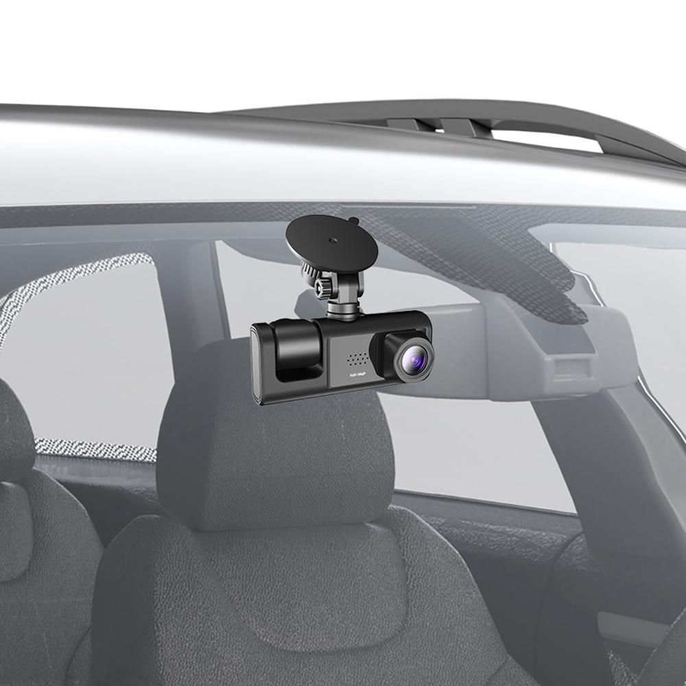 1080P DVR Dash Camera Front & Inside & Rear Camera Driving Recorder 2 Inch Screen Dashcam Support Night-Vision Loop Recording One-Key Lock