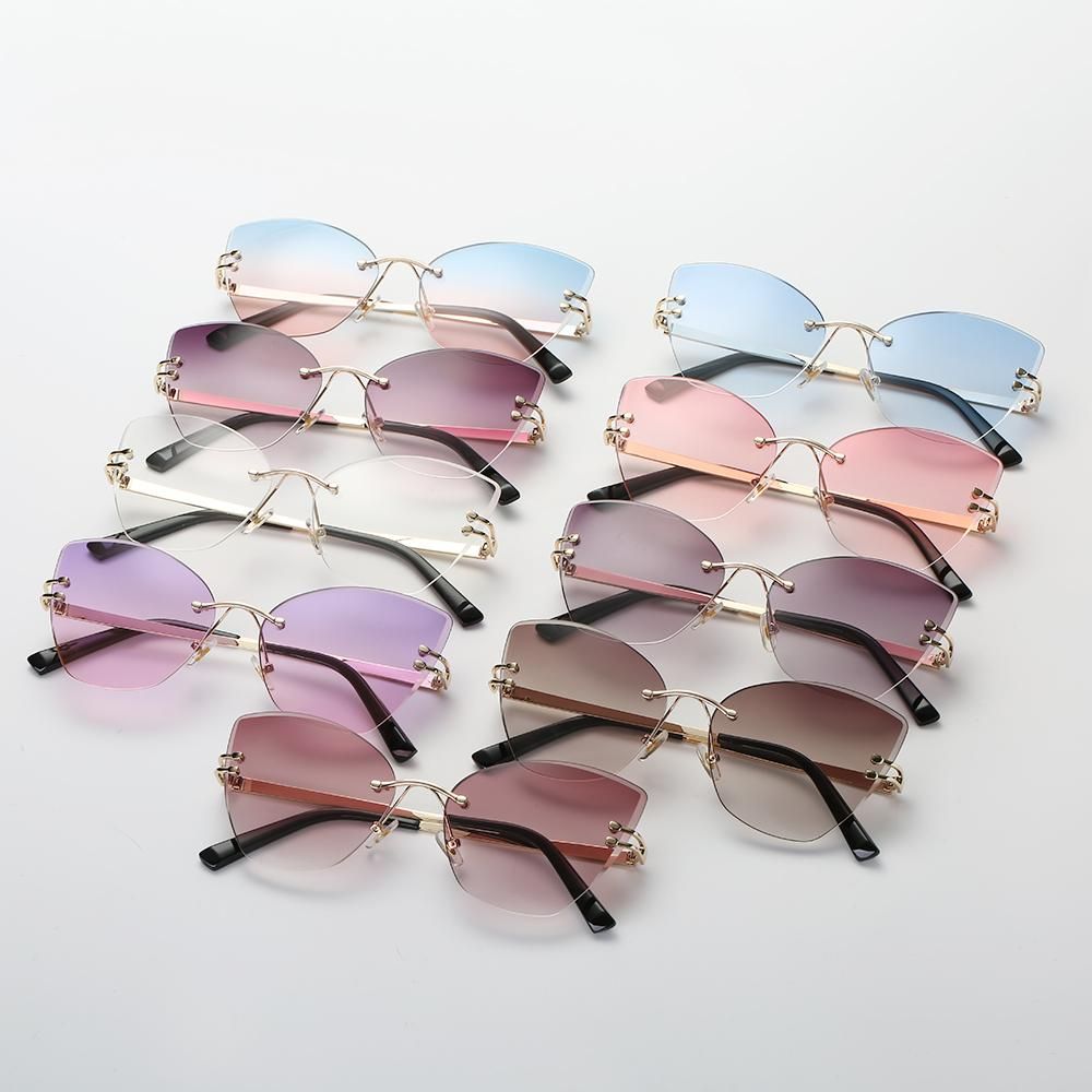 Fashion Women Sunglasses UV400 Eyeglass Frameless Cat Eye Sun Glasses Ladies Eyewear
