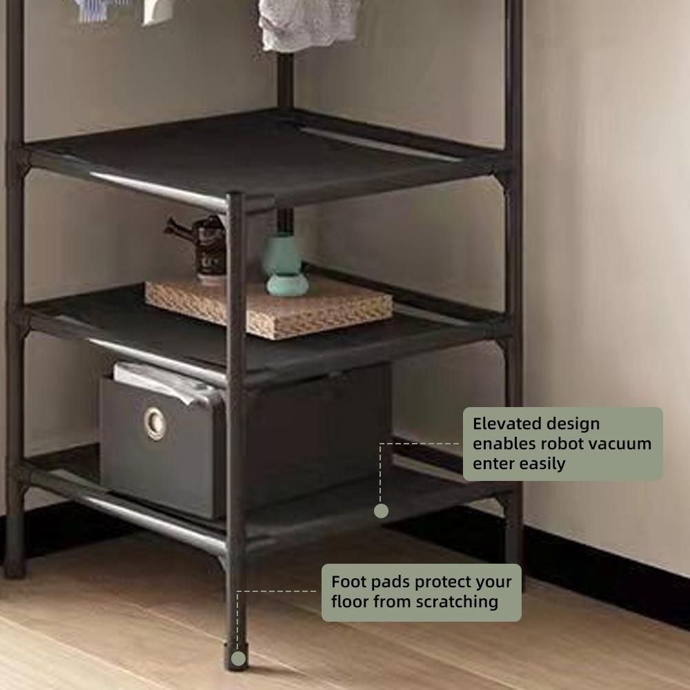 Corner Garment Rack Industrial Hall Tree Corner Organizer with 3-Tier Shelf for Bedroom Laundry Room Entryway Living Room Office Black