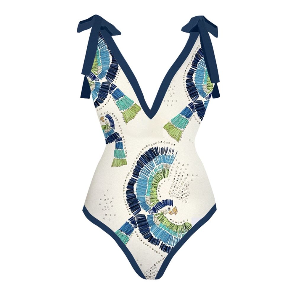 Deep V Print One Piece Swimsuit Set Summer Beach Wear Swimming Suit Luxury Shorts Bourkini Print Floral Lace Stripe Khaki
