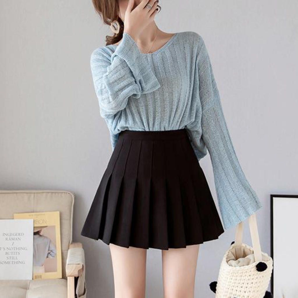 Women Girls Mini Skirt High Waist Pleated Skater Tennis Skirt Black M