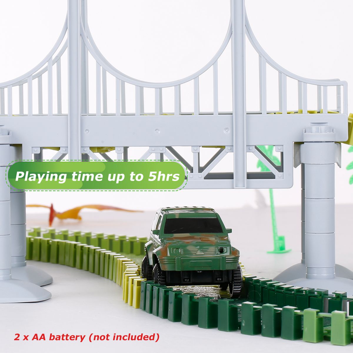Dinosaur World Race Car Track Flexible Assembly 144 Piece