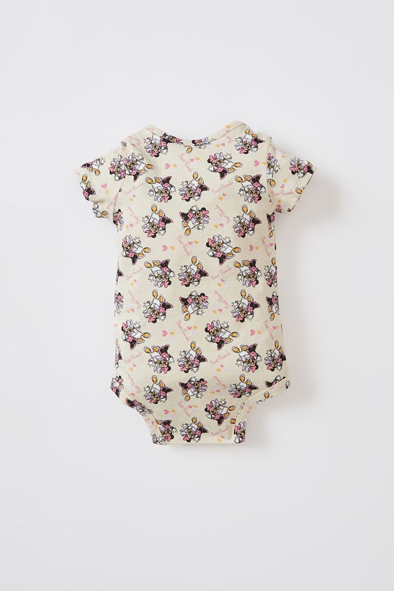 BabyGirl - Regular Fit Envelope Neck Knitted Short Sleeve Snap Body - Beige