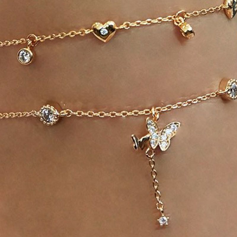 Women All-match Small Butterfly Heart Double Layered-Golden