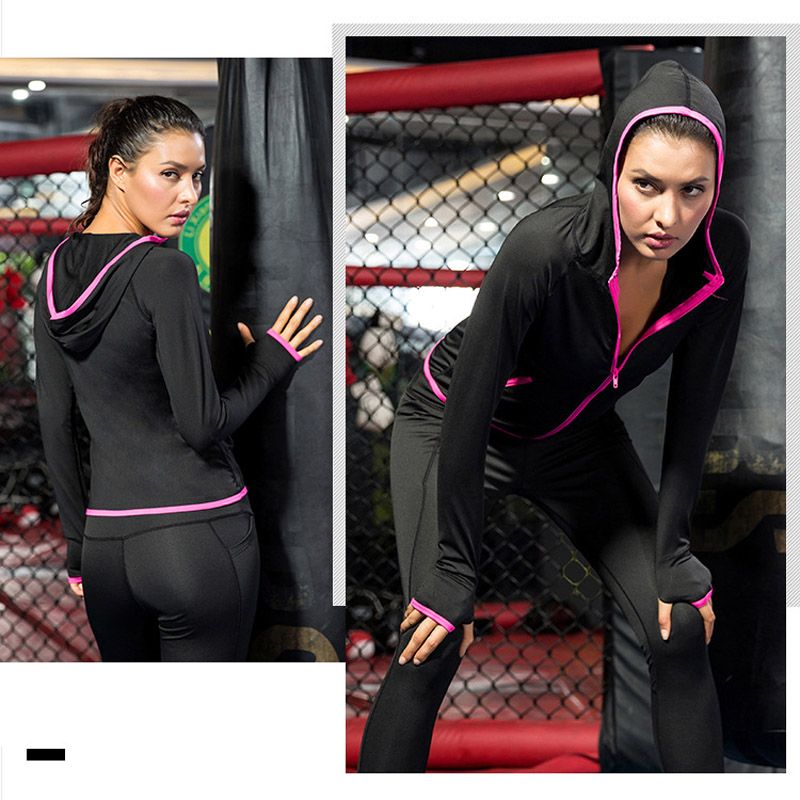 Women's Fashion Running Sports Jacket,Long Sleeve Sports Hoodie Tops（Rose）