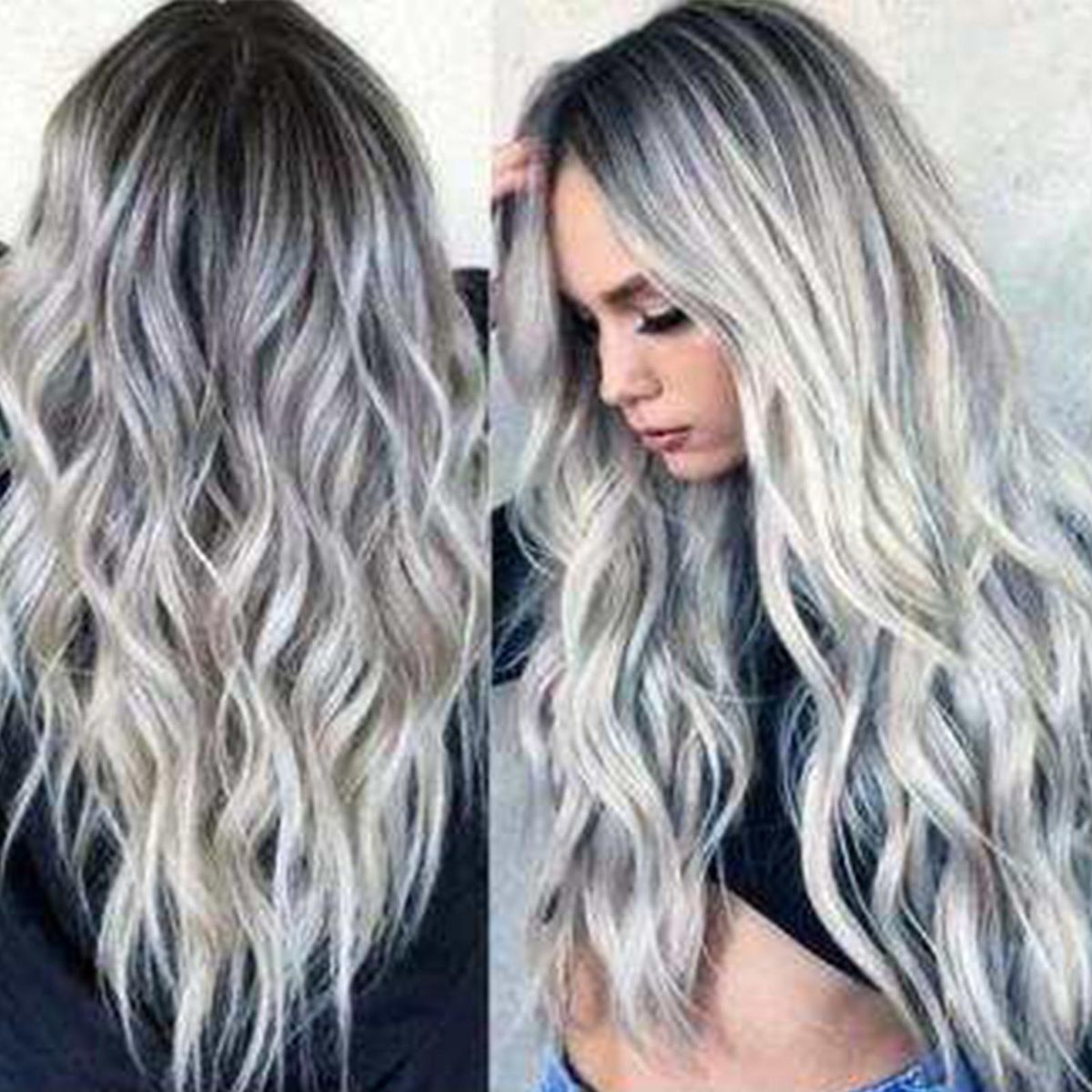 Anime Wig Bleached and Dyed Long Curly Hair COS Gray Gradient Women's Wig