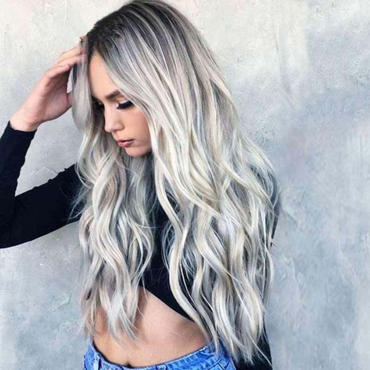Anime Wig Bleached and Dyed Long Curly Hair COS Gray Gradient Women's Wig