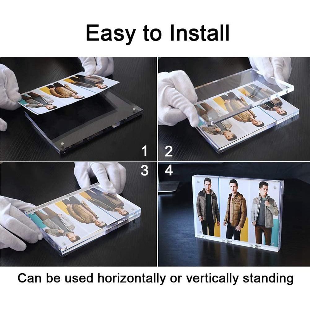 Acrylic Picture Frame,5X7 Inch Acrylic Photo Frame,Desktop Frameless Photo Frame, Magnetic, Double Sided Transparent