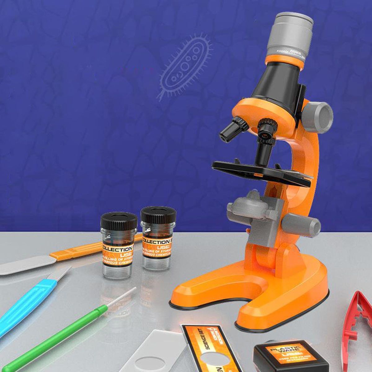 40X-1200X Starter Compound Microscope Science Toy Kit For Kids Orange