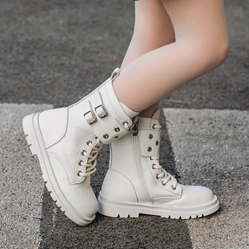 Girls Boots Fashion Children's Leather Short Boots-White