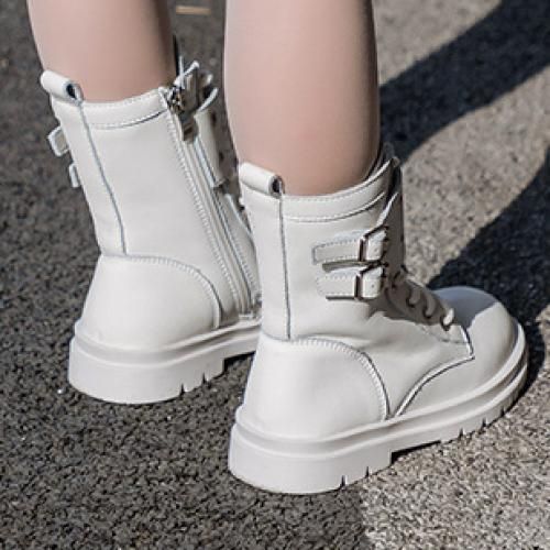 Girls Boots Fashion Children's Leather Short Boots-White
