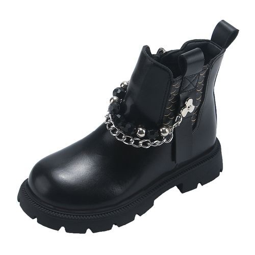 Girls' Non-slip Leather Martin Boots Casual Performance Shoes-Black