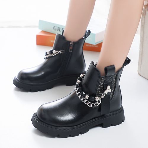 Girls' Non-slip Leather Martin Boots Casual Performance Shoes-Black