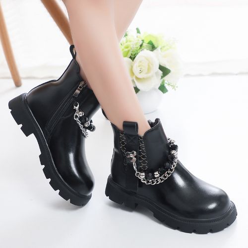 Girls' Non-slip Leather Martin Boots Casual Performance Shoes-Black