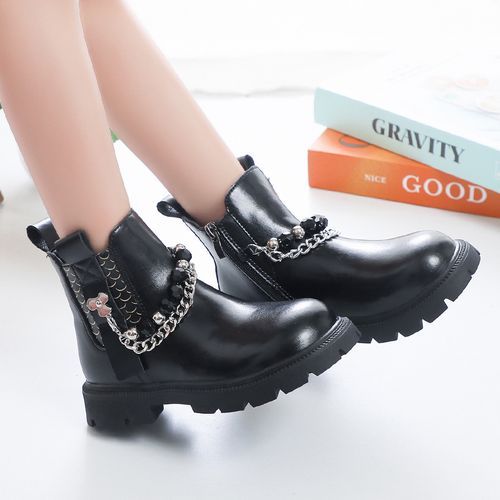 Girls' Non-slip Leather Martin Boots Casual Performance Shoes-Black
