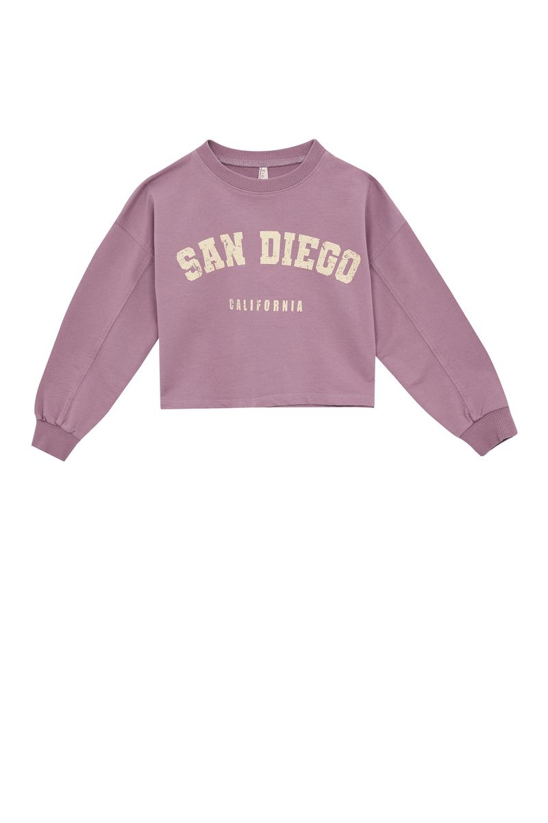 Girl - Cropped Fit Crew Neck Knitted Sweat Shirt -Purple