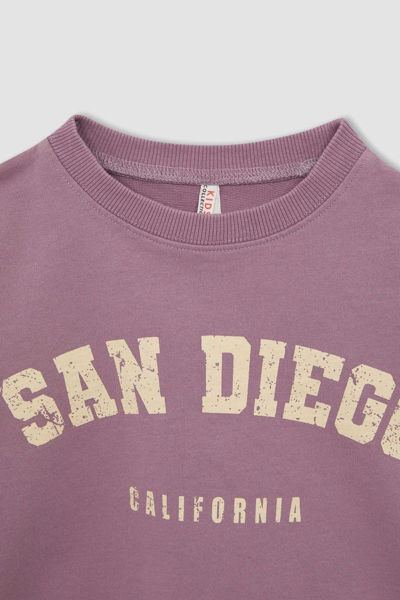 Girl - Cropped Fit Crew Neck Knitted Sweat Shirt -Purple