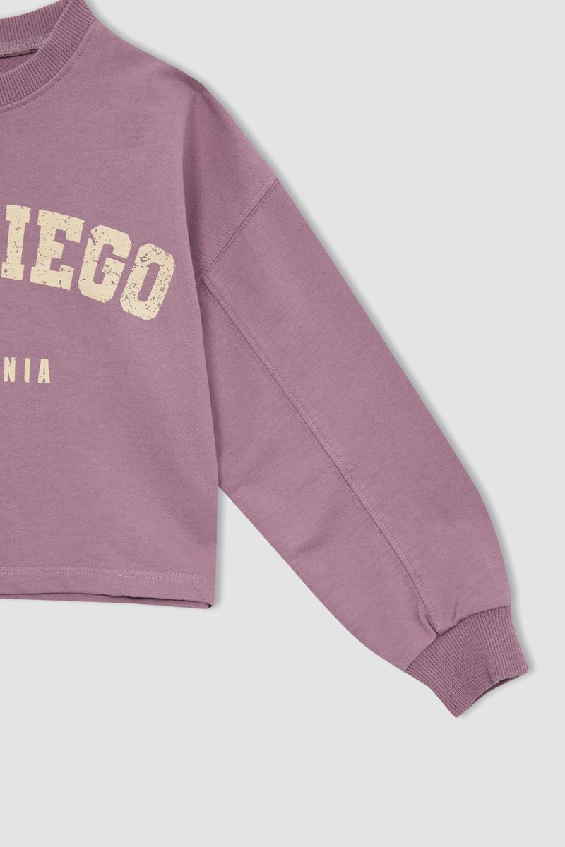 Girl - Cropped Fit Crew Neck Knitted Sweat Shirt -Purple