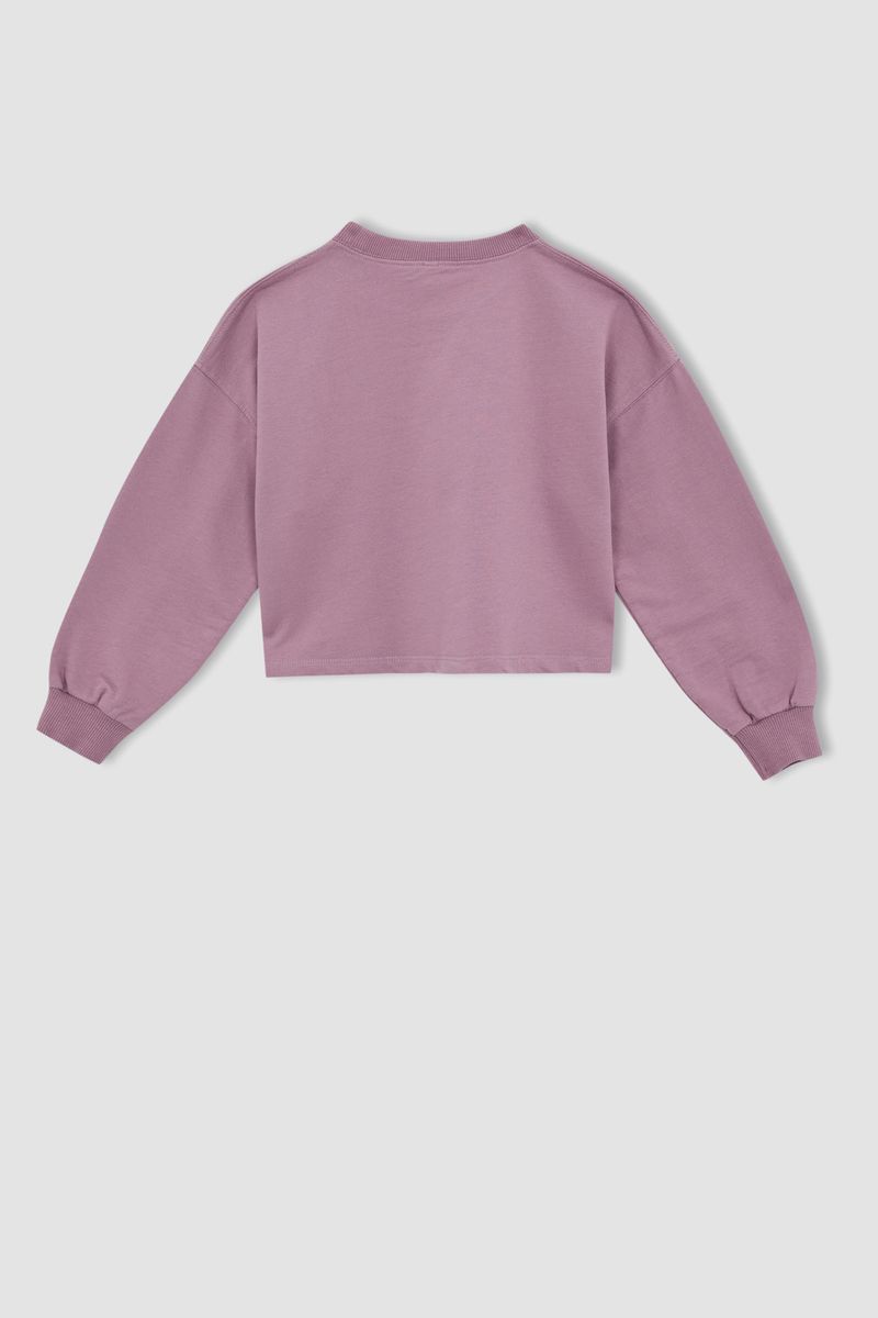 Girl - Cropped Fit Crew Neck Knitted Sweat Shirt -Purple