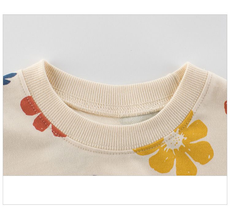 100% Cotton Kids Long Sleeve Round Neck Printed Girls Sweatshirts-Apricot