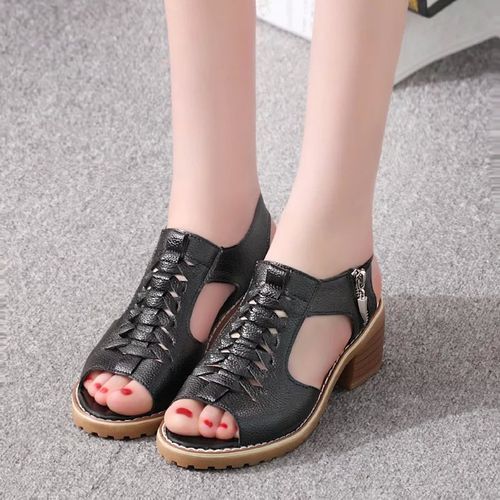 Ladies Fashion Sandals Wedge Heels Large Size Flat Sandals And Slippers-Black