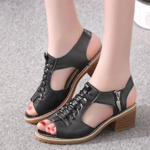 Ladies Fashion Sandals Wedge Heels Large Size Flat Sandals And Slippers-Black
