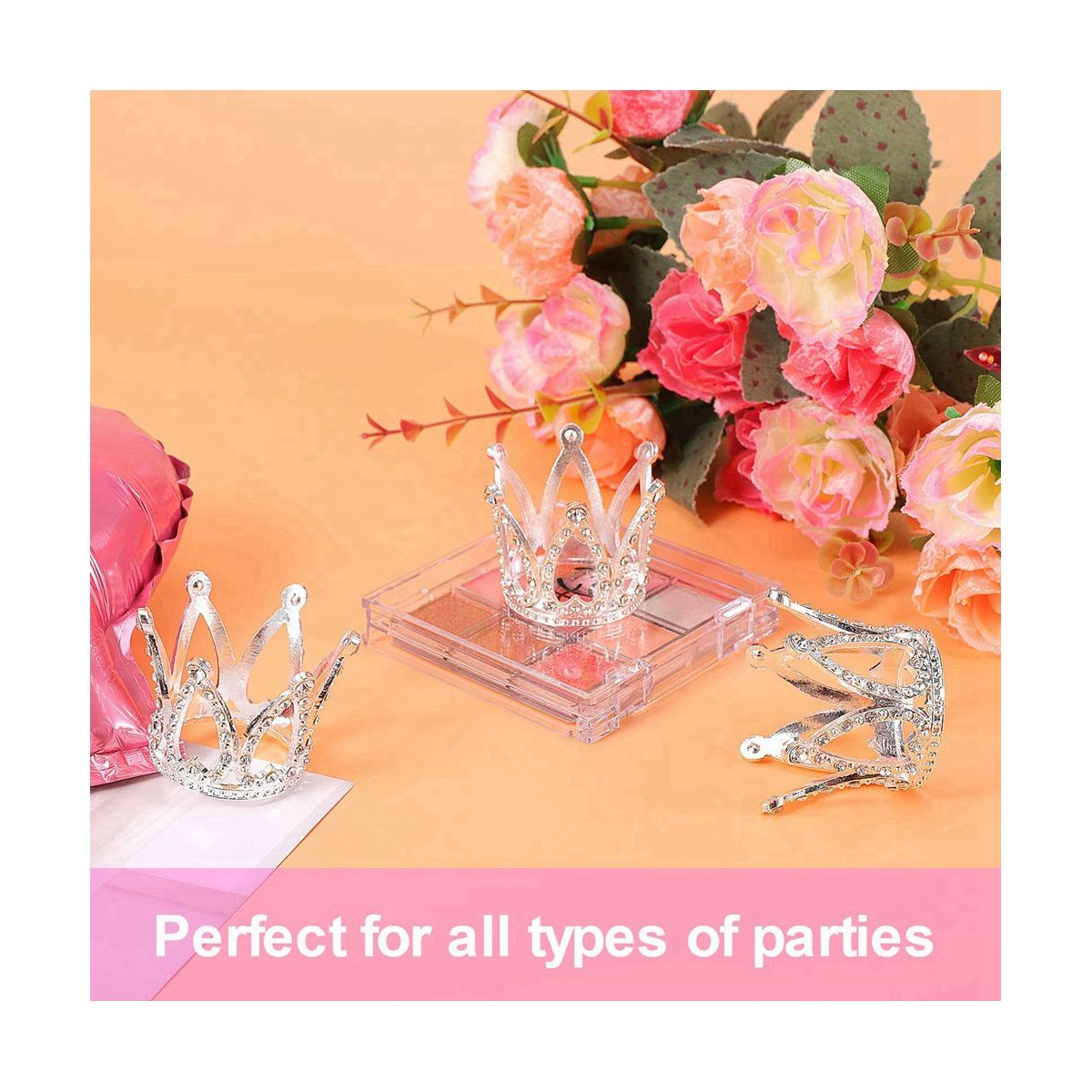 12 PCS Mini Crown Cake Topper,Gold & Silver Rhinestone