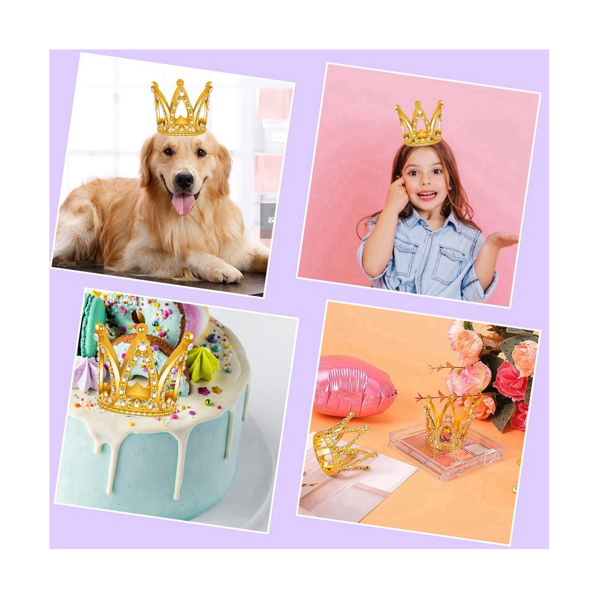 12 PCS Mini Crown Cake Topper,Gold & Silver Rhinestone