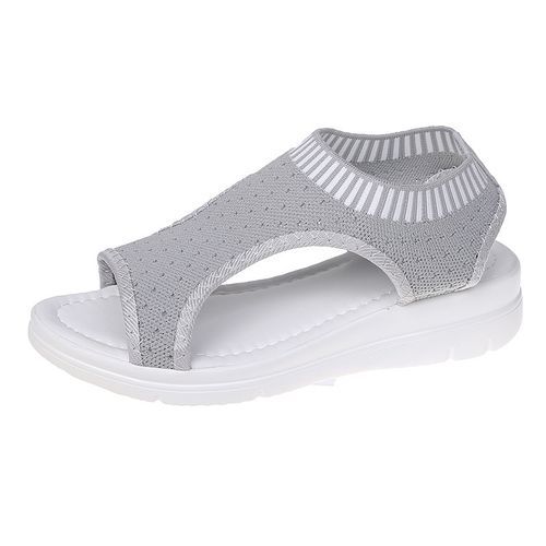 Ladies Fashion Sandals Wedge Heels Large Size Flat Sandals And Slippers-Light Gray