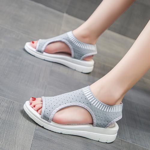 Ladies Fashion Sandals Wedge Heels Large Size Flat Sandals And Slippers-Light Gray
