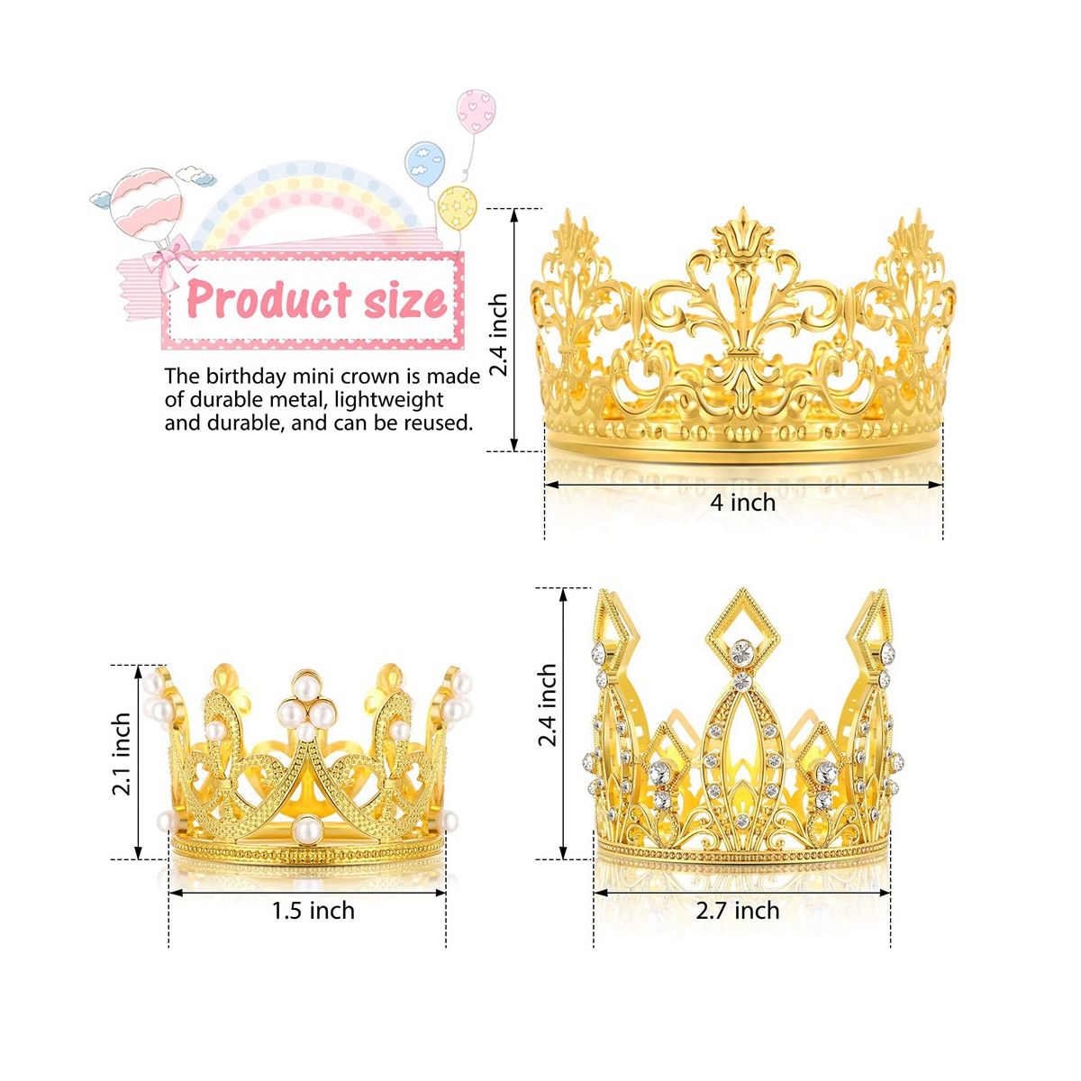 6 Pcs Crown Cake Topper Birthday Mini Crown Cake Topper