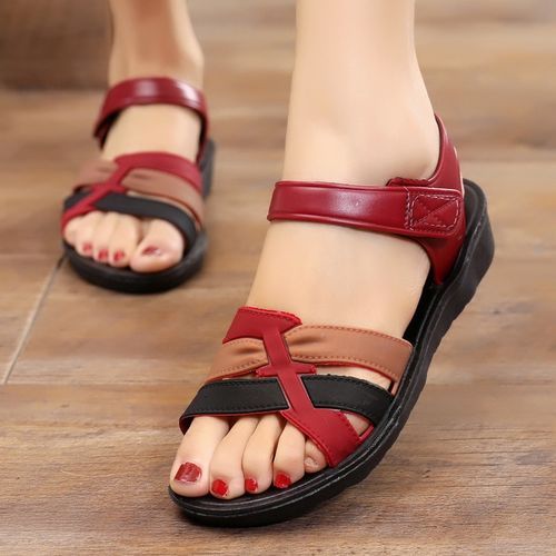 Ladies Odinkat Sandals Wedge Heels Large Size Flat Sandals And Slippers-Red