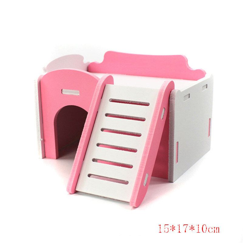 Wooden Pet Bed Nest Hamster House With Stairs Small Animal Pet Sleeping Cage Toy Shelter -- Blue / Pink Pink