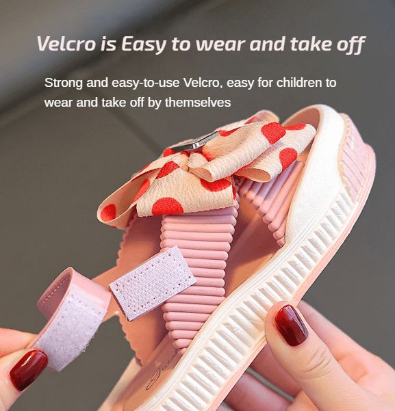 Cute Girl Bowknot Princess Sandals Velcro Anti Slip Soft Sole Kid Children