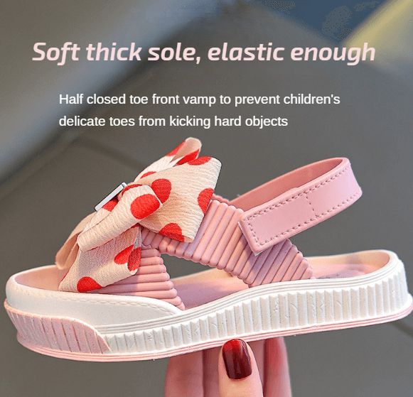 Cute Girl Bowknot Princess Sandals Velcro Anti Slip Soft Sole Kid Children